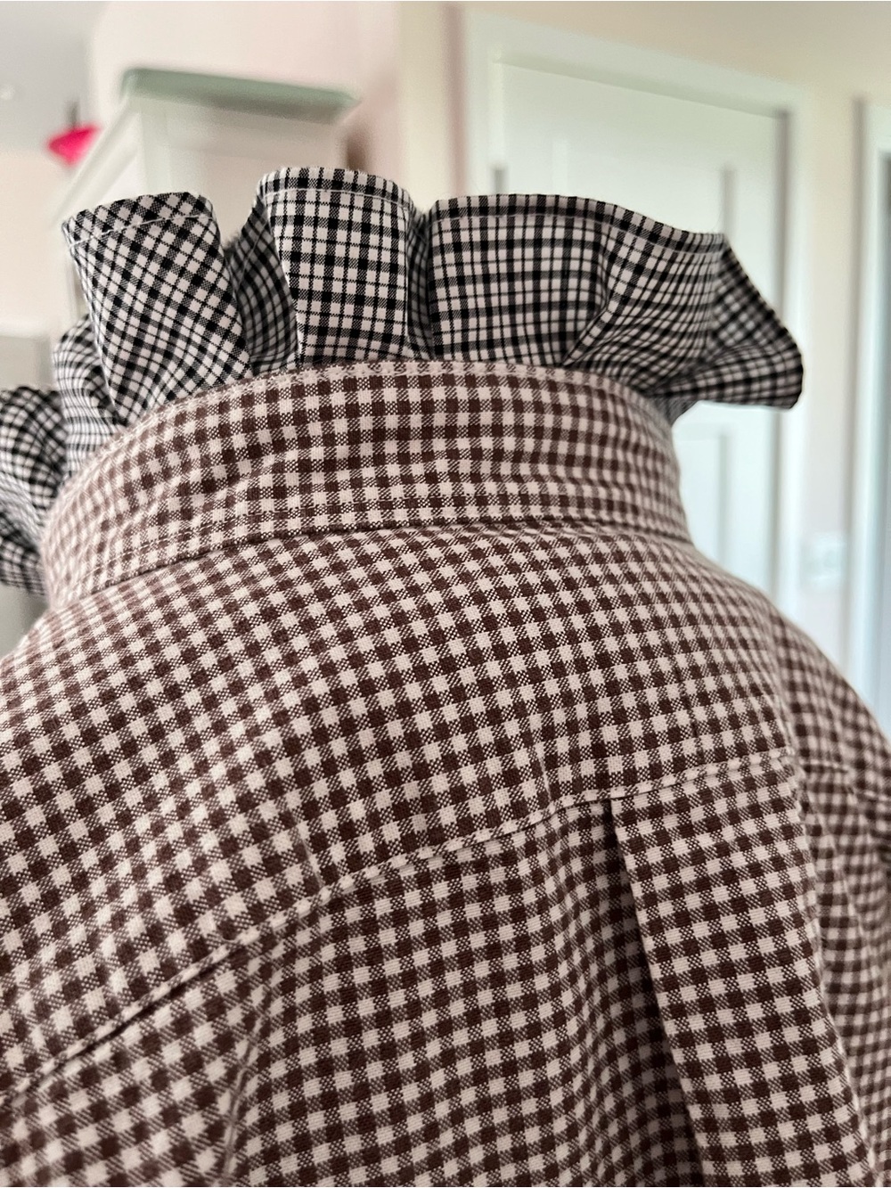 Upcycled Ralph Lauren Brown and White Gingham Button-Down Ruffle Collar - Picture 5 of 6